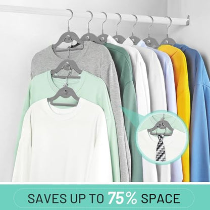 Velvet Stackable Hangers 30 Pack, STOPKLAS Grey Clothes Hangers Non Slip Felt Hanger with 360° Swivel Hook, Thin Hangers Space Saving, Heavy Duty Closet Hanger for Clothes, Coats, Suits, Dress, Pants - color: Gray