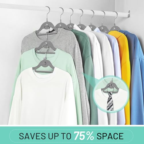 Velvet Stackable Hangers 30 Pack, STOPKLAS Grey Clothes Hangers Non Slip Felt Hanger with 360° Swivel Hook, Thin Hangers Space Saving, Heavy Duty Closet Hanger for Clothes, Coats, Suits, Dress, Pants - color: Gray