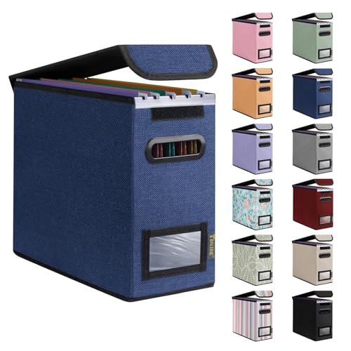 BALEINE File Organizer Box with Lid, Collapsible File Folder Organizer with Plastic Slide, Hanging File Folder Box for Office Document Storage (1 Pack, Blue, S) - color: Blue, size: 1 Pack (Slim)