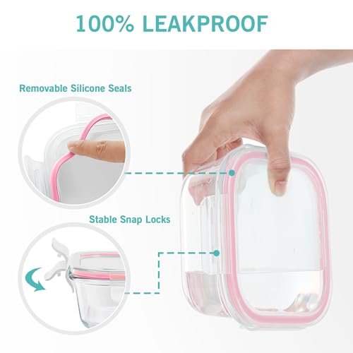 Vtopmart 8 Pack Glass Food Storage Containers with Airtight Lids, Glass Meal Prep Containers, Lunch Containers for Microwave, Oven, Freezer and Dishwasher, BPA Free - color: Pink