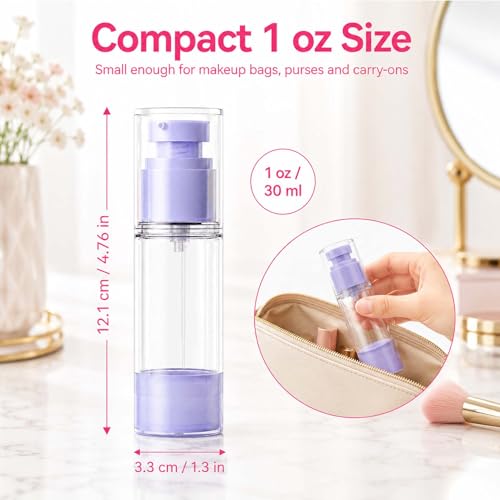 4 Pack Airless Pump Bottles, 1 oz Leakproof Travel Bottles with Pump for Toiletries, Small Empty Containers with Lids for Lotion Creams Serum Skin Care Shampoo Cosmetic Moisturizer Dispenser