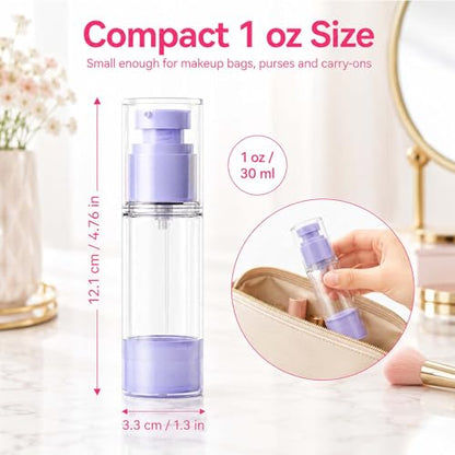 4 Pack Airless Pump Bottles, 1 oz Leakproof Travel Bottles with Pump for Toiletries, Small Empty Containers with Lids for Lotion Creams Serum Skin Care Shampoo Cosmetic Moisturizer Dispenser