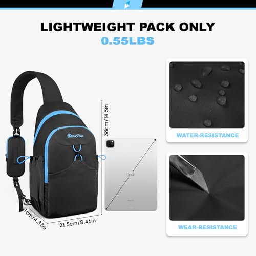 Seektop RFID Anti-Theft Crossbody Bag Sling Backpack for Women & Men, Casual Chest Daypack for Daily Travel - color: Black