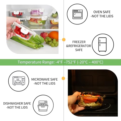HOMBERKING Glass Food Storage Containers with Lids, [18 Piece] Meal Prep Containers, Airtight Lunch Bento Boxes (9 lids & 9 Containers) - White - color: White