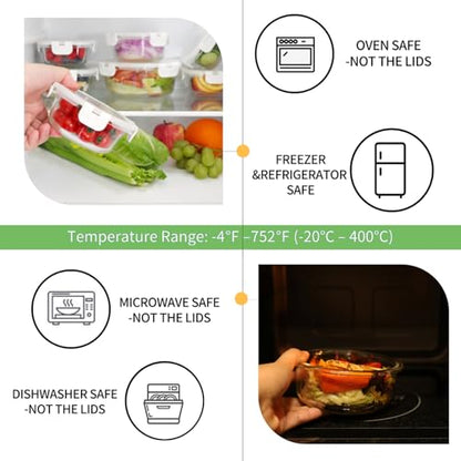 HOMBERKING Glass Food Storage Containers with Lids, [18 Piece] Meal Prep Containers, Airtight Lunch Bento Boxes (9 lids & 9 Containers) - White - color: White