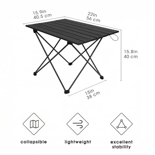 MOON LENCE Ultralight Folding Camping Table, Compact,Portable with Carry Bag, for Outdoor Cooking, Picnic, Camp, Boat, Travel (Black -M) - color: Pure Black, size: Medium