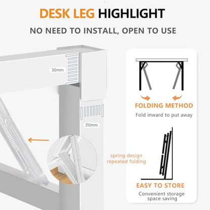 39.4 Inch Folding Table，Square Folding Desks for Small Space,Small Foldable Desk No Assembly,Black. - color: Frame：black/Board：black, size: 39.4" x 19.7"