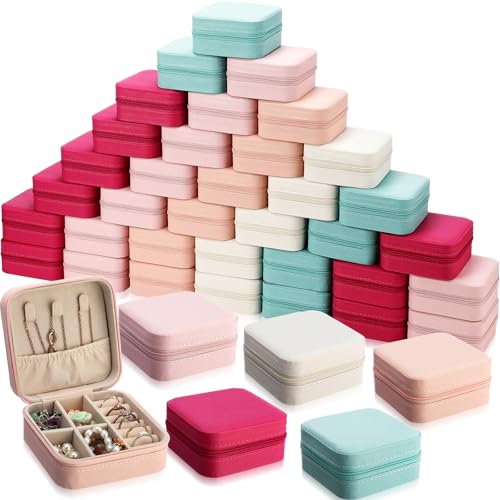 Batiyeer 50 Pcs Small Jewelry Travel Case Bulk Jewelry Organizer Wedding Bridesmaid Proposal Return Favor Graduation Gift(Macaron Color) - color: Macaron Color