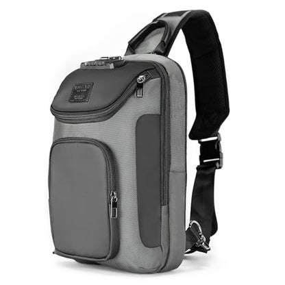 reeyee Anti-Theft Sling Bag with Lock, Waterproof Crossbody Backpack Fits 11 inch Tablet, Men's Shoulder Chest Bag - color: Gray
