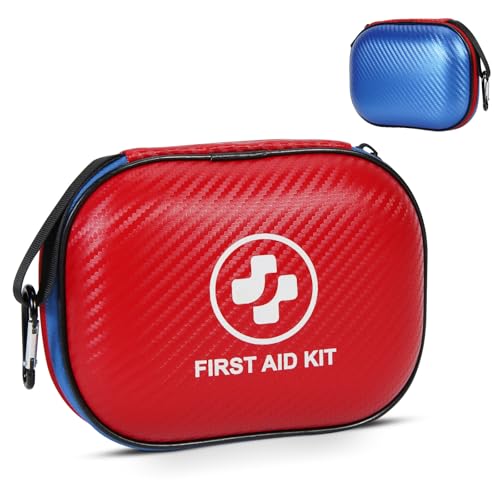 Small First Aid Kit - 185 Pieces Waterproof Emergency Kit for Home, Car, Office, Travel, Camping, Hiking & Outdoor - Portable Hard Case Survival Kit with Premium Supplies(Blue/Red) - color: Red/Blue, size: S-185Piece