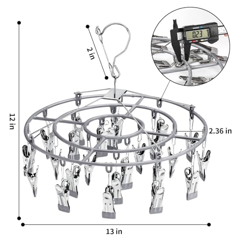 PHYDELU Drying Rack Clothing with 24 Clips，Sock Hanger for Drying，Hanging Clothes Dryer Underwear Hangers Racks Laundry Herb Socks Panty Wet Bra Lingerie Baby Delicates Foldable Small Indoor Metal - color: Light Gray (24 Clips)