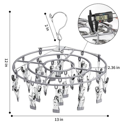 PHYDELU Drying Rack Clothing with 24 Clips，Sock Hanger for Drying，Hanging Clothes Dryer Underwear Hangers Racks Laundry Herb Socks Panty Wet Bra Lingerie Baby Delicates Foldable Small Indoor Metal - color: Light Gray (24 Clips)