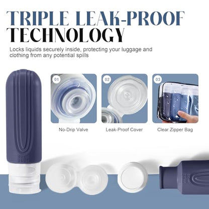 Travel Bottles for Toiletries, 3oz TSA Approved Travel Size Toiletries, Silicone Leak-Proof Refillable Containers, Squeezable Liquid Essentials Bottles W/Clear Bag (BLUE) - color: BLUE