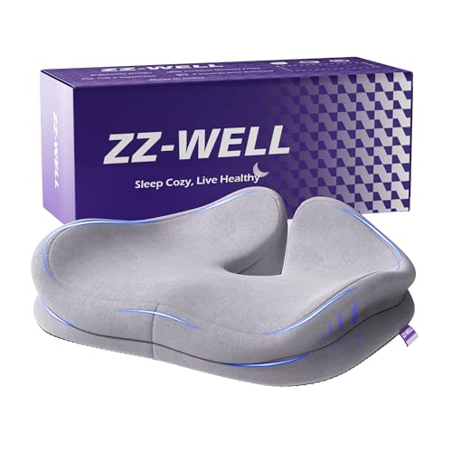 ZZ-WELL Seat Cushions for Office Chairs, Coccyx Cushion for Tailbone Pain, Memory Foam Butt Pillows for Long Sitting, Patented Pressure Relief Design, Extra Large & Thick, 21.2 Inches (Light Grey) - color: Light Grey, size: XX-Large