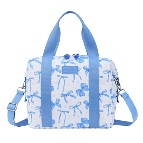 Lunch Box for Women Insulated Lunch Bag, Cute Lunch bags,Reusable Large Capacity Leakproof Lunchbox with Adjustable Shoulder Strap, Lunch tote for Work Office Picnic Travel (Blue bow) - color: Blue bow