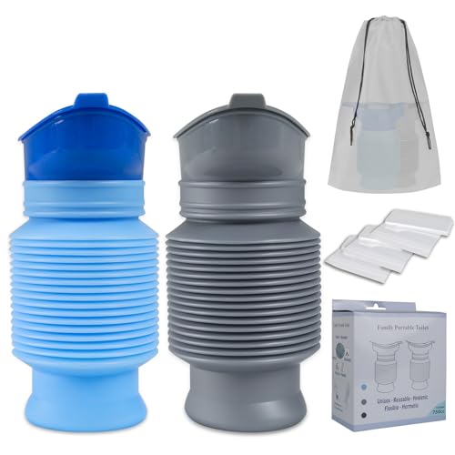 Pee Bottles for Men, Adjustable Emergency Urinal 750ml, Car Pee Bottle for Men and Women, Portable Toilet for Car, Shrinkable Personal Mobile Toilet,Urine Bottle, Travelling, Traffic Jams & Hiking - color: Blue and Grey