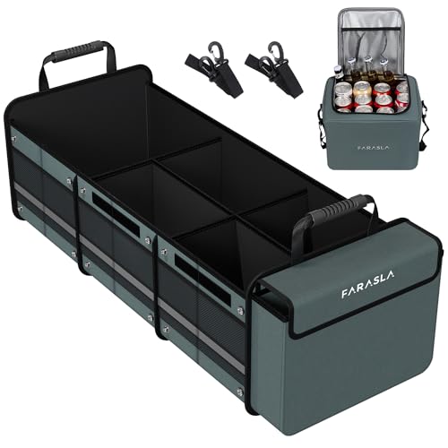 Farasla Waterproof Trunk Organizer with Insulated Leakproof Cooler Bag, Foldable Cover, Adjustable Securing Straps (4-in-1 w/Cooler, Gray) - color: Gray