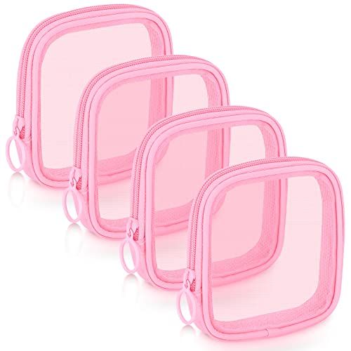Weewooday 4 Pcs Mesh Makeup Bag Mesh Cosmetic Bag Travel Toiletry Pouch with Zipper Mini Makeup Cosmetic Purse for Daily Accessory(Small,Pink) - color: Pink, size: Small