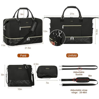 ITIEZY Weekender Overnight Bag for Women - Large Travel Duffel Bag with Shoe Compartment, Gym Duffel Bag Hospital Bag Carry On Tote Bags for Airplanes with Crossbody Bag Toiletry Bag 3Pcs Set - color: 6-Black