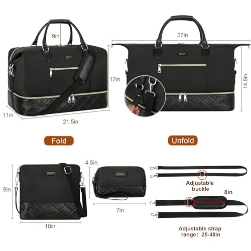 ITIEZY Weekender Overnight Bag for Women - Large Travel Duffel Bag with Shoe Compartment, Gym Duffel Bag Hospital Bag Carry On Tote Bags for Airplanes with Crossbody Bag Toiletry Bag 3Pcs Set - color: 6-Black