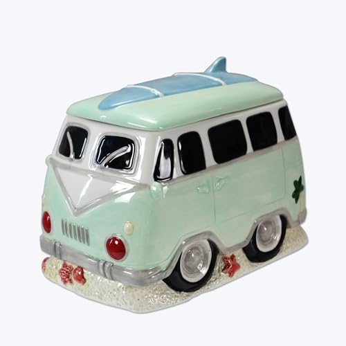 Young's Inc. Ceramic Cookie Jar - Cute Kitchen Counter Storage Canister with Lid - Perfect for Cookies, Coffee, Tea, Candy, Dog Treats, and More - Camper Van - Green, White, Blue - color: Green, White, Blue