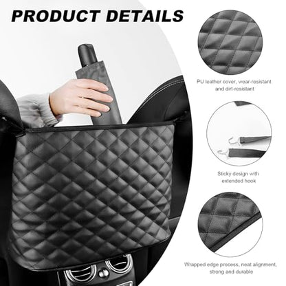 Car Net Pocket Handbag Holder, Large Capacity Automotive Purse Holder Organizer Between Two Seats, Leather Seat Storage Holders Barrier of Backseat Pet Kids, Car Accessories