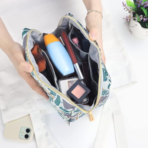 Aosbos Small Travel Makeup Pouch - Cosmetic Bag for Women - Green Leaf - color: Verdant Sloth