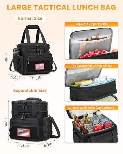 Gafetrey Tactical Lunch Box for Men, Insulated Lunch Bag Adult, Thermal Lunchbox Leakproof Waterproof Cooler Bag, Large Lunch Pail for Work Office Camping Travel (Black) - color: A-Black, size: 15L