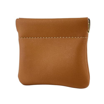 Travelambo Leather Squeeze Coin Purse Pouch Change Holder For Men & Women - color: Brown
