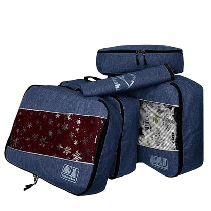 5 Set Packing Cubes for Travel Large Suitcase Luggage Organizer Bags Travel Accessories Vacation 4 Cubes 1 Laundry Pouch Bag - color: Snow Darkblue