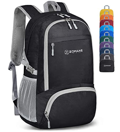 ZOMAKE Lightweight Packable Backpack 30L, Foldable Hiking Backpacks Water Resistant Compact Folding Daypack for Travel(Black) - color: Black