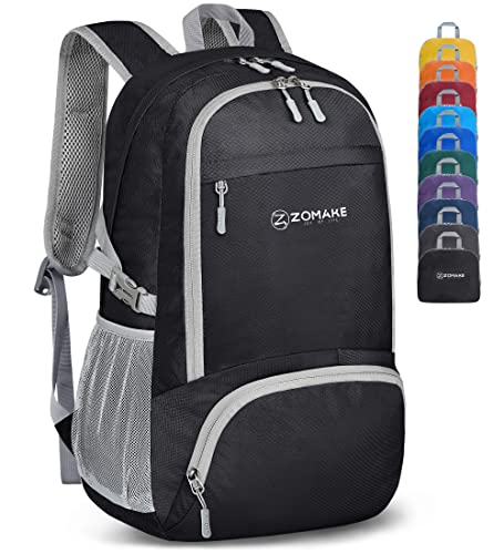ZOMAKE Lightweight Packable Backpack 30L, Foldable Hiking Backpacks Water Resistant Compact Folding Daypack for Travel(Black) - color: Black