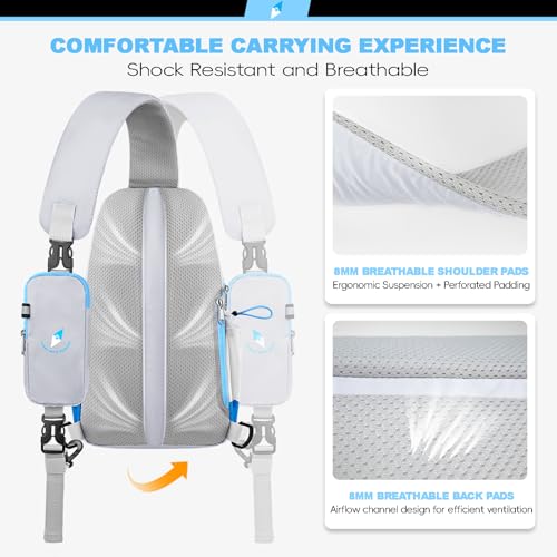 Seektop RFID Anti-Theft Crossbody Bag Sling Backpack for Women & Men, Casual Chest Daypack for Daily Travel - color: White Blue
