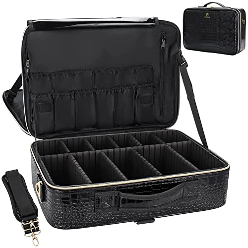Relavel Professional Train Case - 16.5 Inch Travel Cosmetic Organizer, Waterproof Makeup Artist Storage Box with Large Capacity (Crocodile Pattern) - color: Crocodile Pattern, size: Large