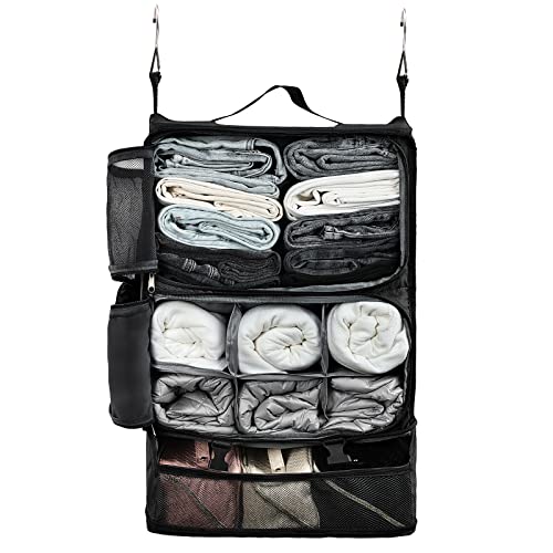 Surblue Hanging Shelves Travel Storage Bag Compression Packing Cube for Suitcase Portable Closet Organizer Collapsible with Extension Layer Large Capacity,Black,XXL - color: A-Black, size: XXL 15.7*11.8*23.6in