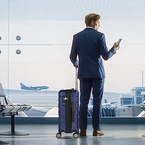 KROSER Hardside Expandable Carry On Luggage with Spinner Wheels & Built-in TSA Lock, Durable Suitcase Rolling Luggage with USB Port, Carry-On 20-Inch, Navy - color: Navy
