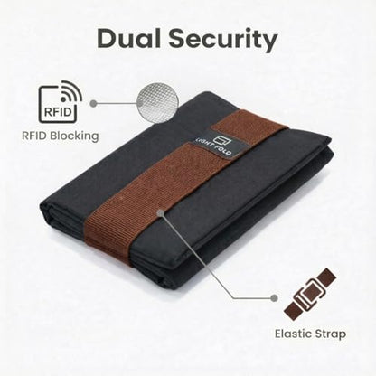 LIGHT FOLD Ultra Slim Tri-Fold Wallet with RFID Blocking, Lightweight Minimalist Men’s Wallet with Elastic Band, Waterproof Durable Nylon Fabric, Slim Front Pocket Card Holder Fits 12 Cards & Cash - color: Dark Brown