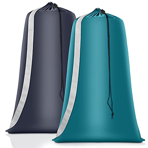 Heavy Duty Laundry Bag 2 Pack XL Nylon Laundry Bags with Straps, Washable Large Dirty Clothes Organizer with Drawstring Closure, Travel Washing Bag Fit a Laundry Hamper or Basket - color: Blue, size: 41" x 28" x 1"