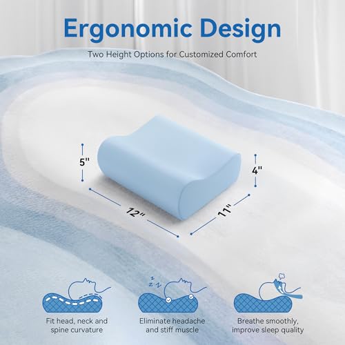 AM AEROMAX Travel Contour Memory Foam Pillow, Cervical Pillow for Neck Pain Relief, Neck Orthopedic Sleeping Pillows for Side, Back and Stomach Sleepers. - color: Blue, size: Travel Size