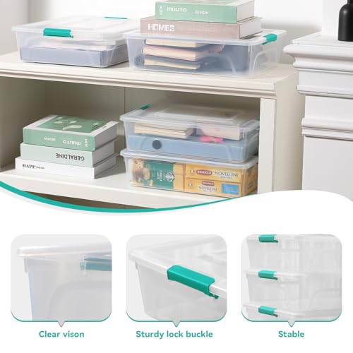 Clear Plastic Storage Bins with Lids Stackable Storage Box for Crafts, Supplies (Large 4Pack Green) - size: Large 4Pack Green