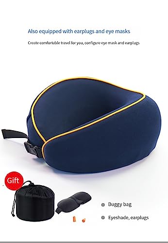 Travel Pillow 100% Pure Memory Foam Neck Pillow, Comfortable & Breathable Cover, Machine Washable, Airplane Travel Kit with 3D Contoured Eye Masks, Earplugs (Blue) - color: Blue