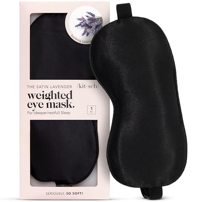 Kitsch Weighted Satin Sleep Mask - Weighted Eye Masks for Sleep and Travel - Lavender Ultra-Soft Sleeping Eye Mask for Women and Men - Light Blocking, Adjustable Strap, (4.1oz/116g) - color: Weighted Black