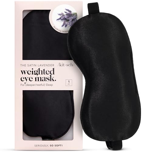Kitsch Weighted Satin Sleep Mask - Weighted Eye Masks for Sleep and Travel - Lavender Ultra-Soft Sleeping Eye Mask for Women and Men - Light Blocking, Adjustable Strap, (4.1oz/116g) - color: Weighted Black