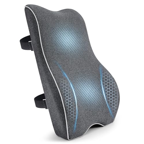 Plush Comfortable Memory Foam Lumbar Support Pillow - Soft Back Cushion for Office Chair, Car Seat, Gaming Chair - Ergonomic Lower Back Pain Relief with Adjustable Straps & Washable Cover-Dark Grey - color: Dark Grey