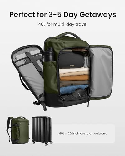 tomtoc Travel Backpack 40L, TSA Friendly Flight Approved Carry-on Luggage Hand Water-resistant Lightweight Business Rucksack, Durable Large Weekender Bag Daypack Fits 17.3 Inch Laptop - color: Green-ripstop, size: 40L