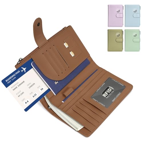 RFID Passport Holder for Women/Men Travel Gifts, Large Capacity Passport Wallet, Family Travel Documents Organizer with Card/Airtag Slots, Zipper coin pocket, Cash Holder Passport Cover Case(Maroon) - color: Maroon