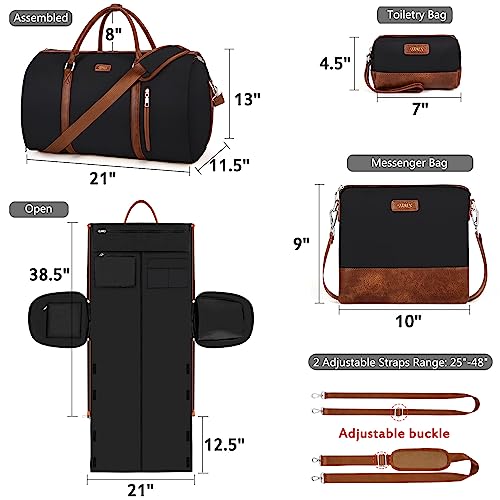 Convertible 2-in-1 Garment Bags for Travel, 50L Carry On Garment Duffle Bag With Shoe Compartment Large Weekender Bag for Women Men Hanging Suitcase Suit Travel Duffel Overnight Bags 4pcs Set - color: B-Black