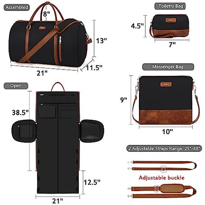 Convertible 2-in-1 Garment Bags for Travel, 50L Carry On Garment Duffle Bag With Shoe Compartment Large Weekender Bag for Women Men Hanging Suitcase Suit Travel Duffel Overnight Bags 4pcs Set - color: B-Black