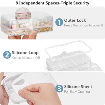 FYY Weekly Pill Organizer with Labels,8 Compartments Travel Daily Pill Case Airtight Moistureproof Large Pill Box to Hold Vitamins, Fish Oil, Supplements,Cotton Swab and Bandages-Clear - color: Clear