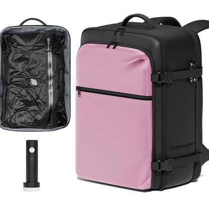 SUOCO Travel Vacuum Backpack with Portable Electric Pump, 45L Carry On Compression Seal Travel Backpack with Vacuum System, Traveling Packing Luggage Suitcase, Pink - color: Pink